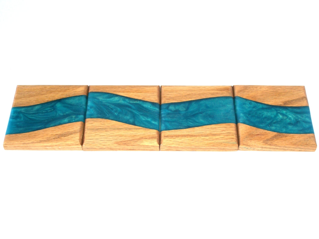 Mahogany Wood River Coasters with Pacific Turquoise Epoxy - 4 piece set - 3 5/8" x 3 5/8"