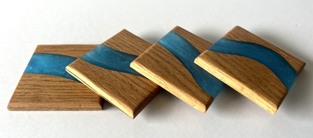 Red Oak Wood River Coasters - 4 piece set - 3 5/8" x 3 5/8"