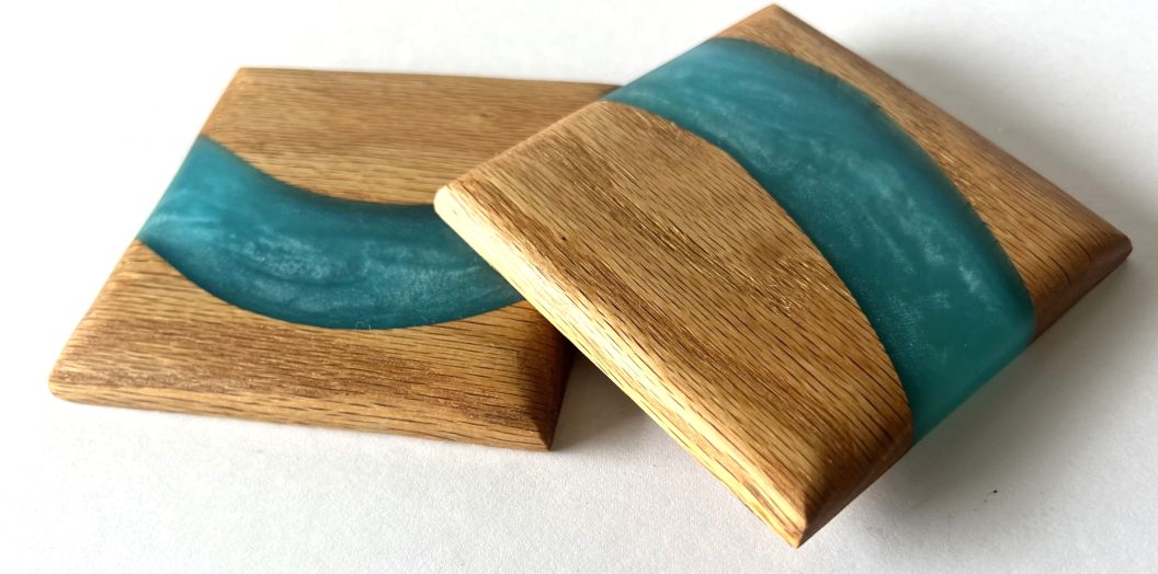 Red Oak Wood River Coasters - 2 piece set - 3 5/8" x 3 5/8"
