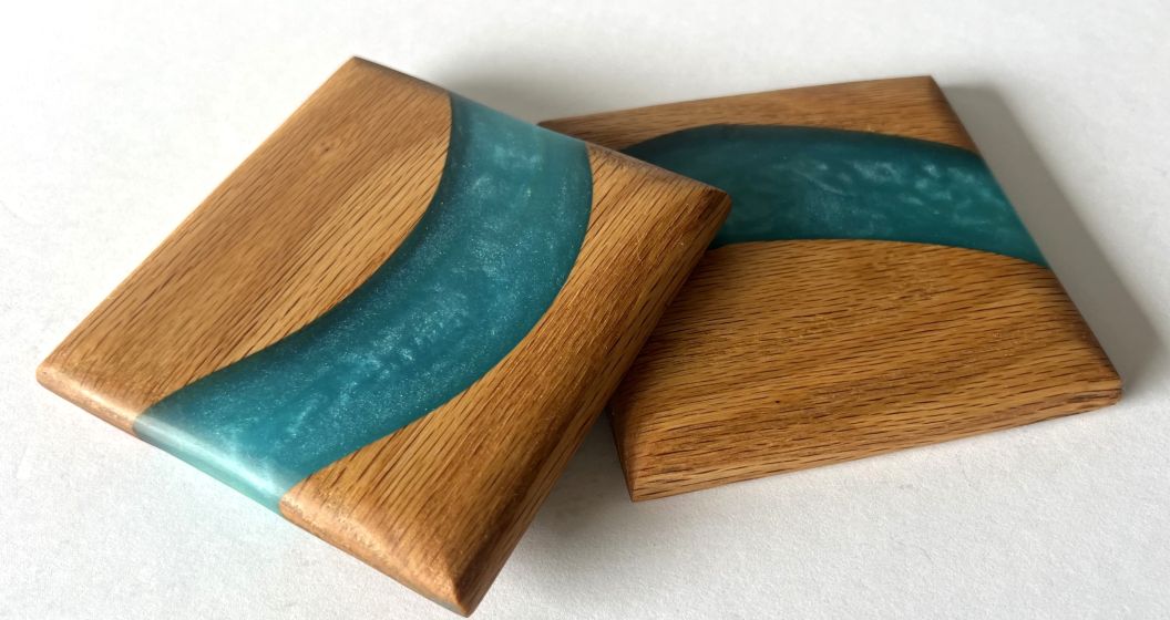 Red Oak Wood River Coasters - 2 piece set - 3 5/8" x 3 5/8"