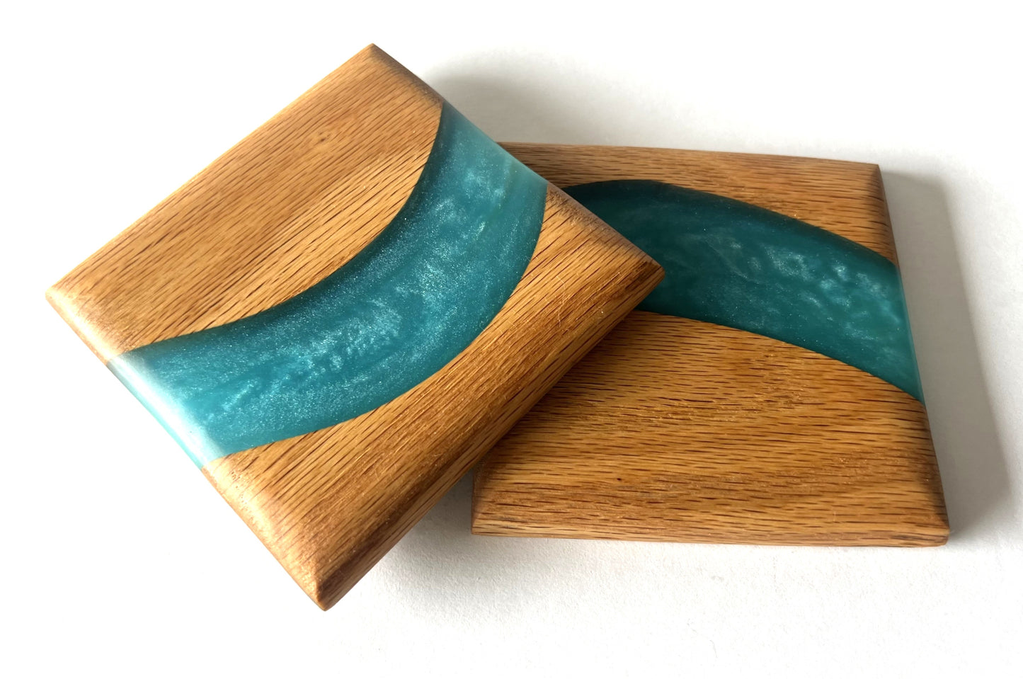 Red Oak Wood River Coasters - 2 piece set - 3 5/8" x 3 5/8"