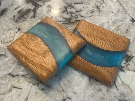 Red Oak Wood River Coasters - 2 piece set - 3 5/8" x 3 5/8"