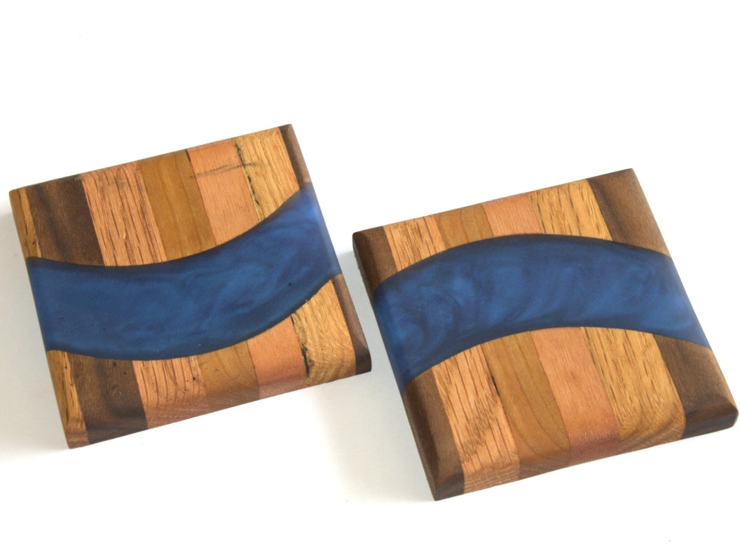 Chop Block River Coasters with Wine Colored Epoxy - 3 5/8"x 3 5/8"