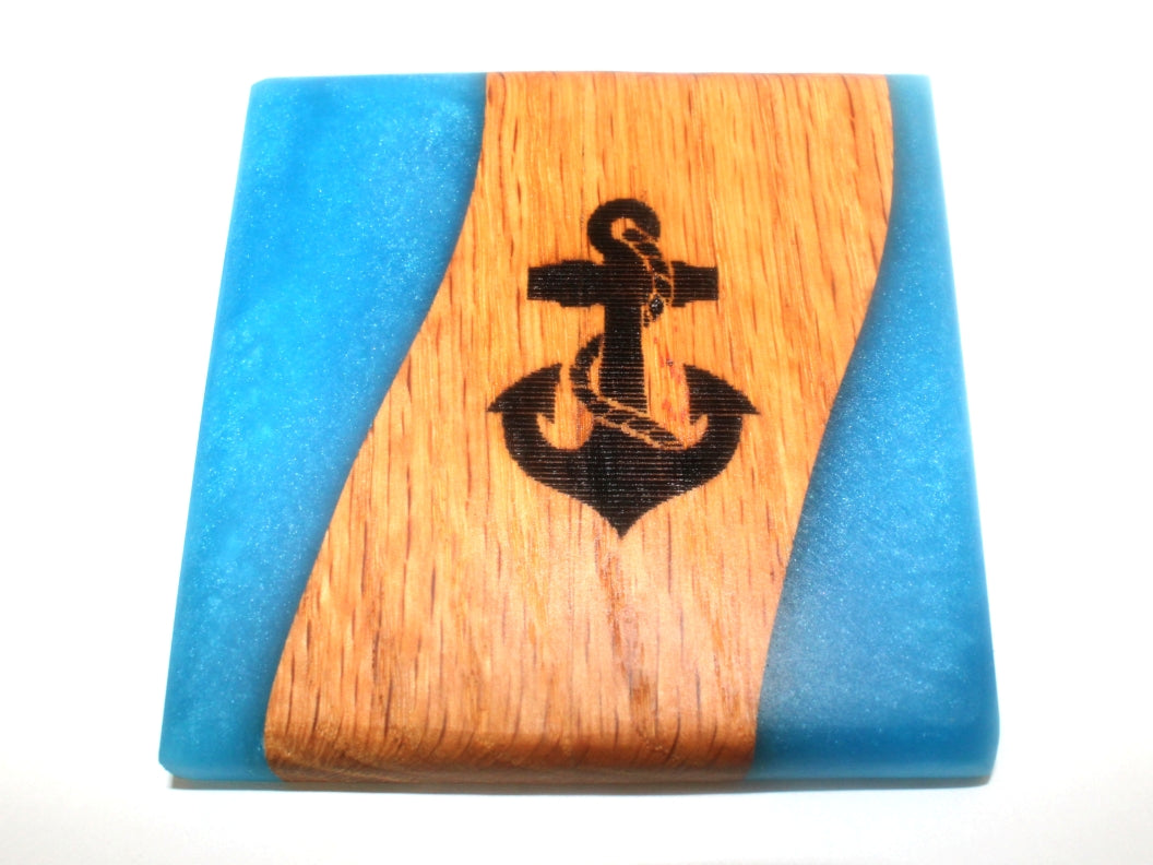 Mahogany Inverse Wood River Coasters with Sky Blue Epoxy - 4 piece set - 3 5/8 x 3 5/8