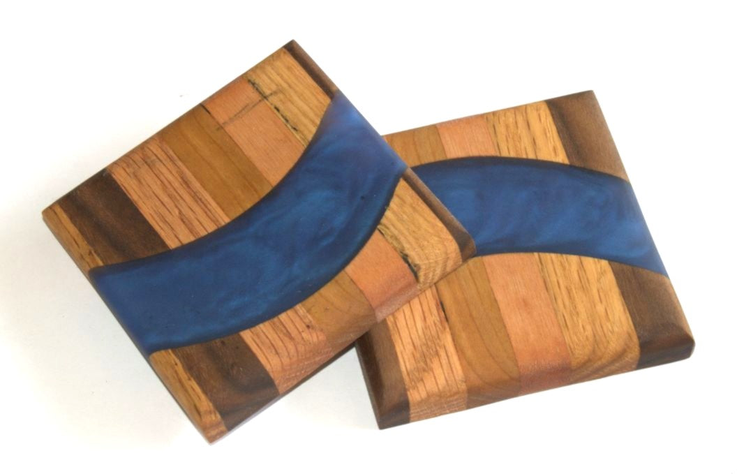 Chop Block River Coasters with Wine Colored Epoxy - 3 5/8"x 3 5/8"