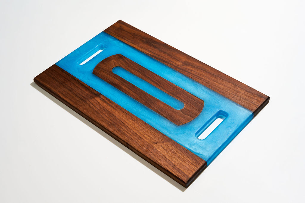 Walnut Wood Charcuterie/Serving/Cutting Board with Pacific Blue Epoxy - 18" x 12"