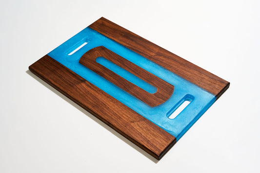 Walnut Wood Charcuterie/Serving/Cutting Board with Pacific Blue Epoxy - 18" x 12"