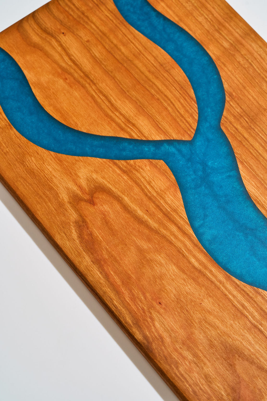 Cherry Wood Charcuterie/Serving Board with Pacific Turquoise Epoxy - 14" x 9"
