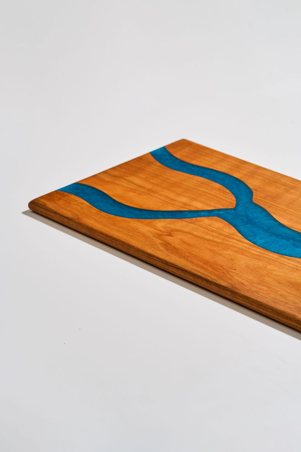 Cherry Wood Charcuterie/Serving Board with Pacific Turquoise Epoxy - 14" x 9"