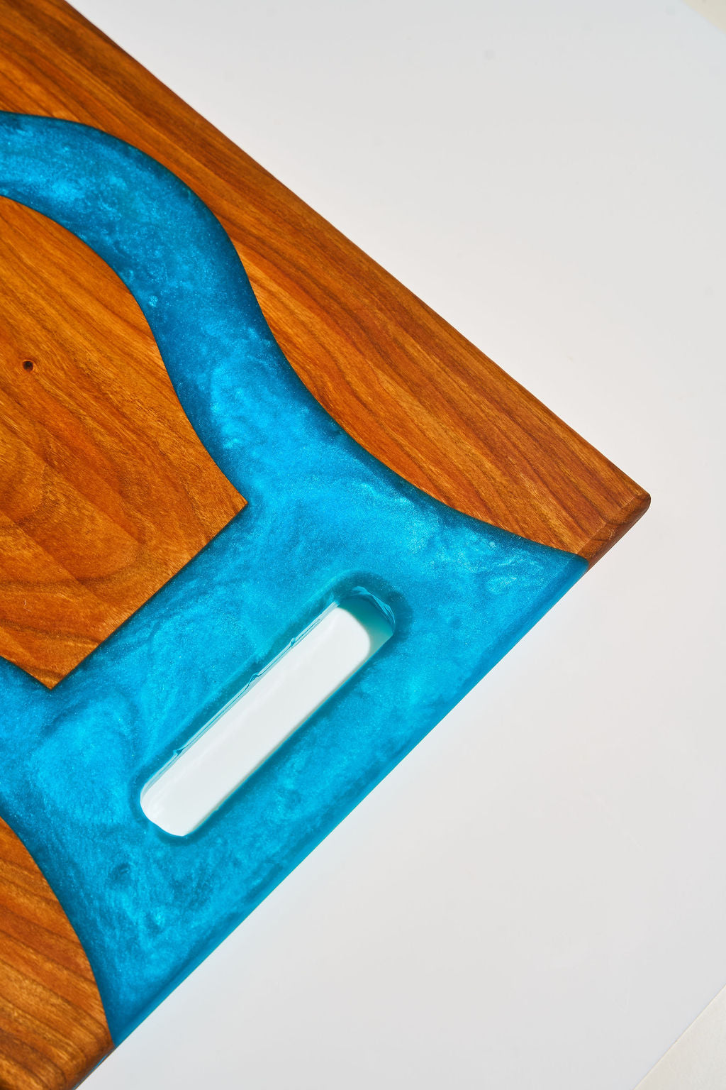 Cherry Wood Charcuterie/Serving Board with Pacific Blue Epoxy - 14" x 10"