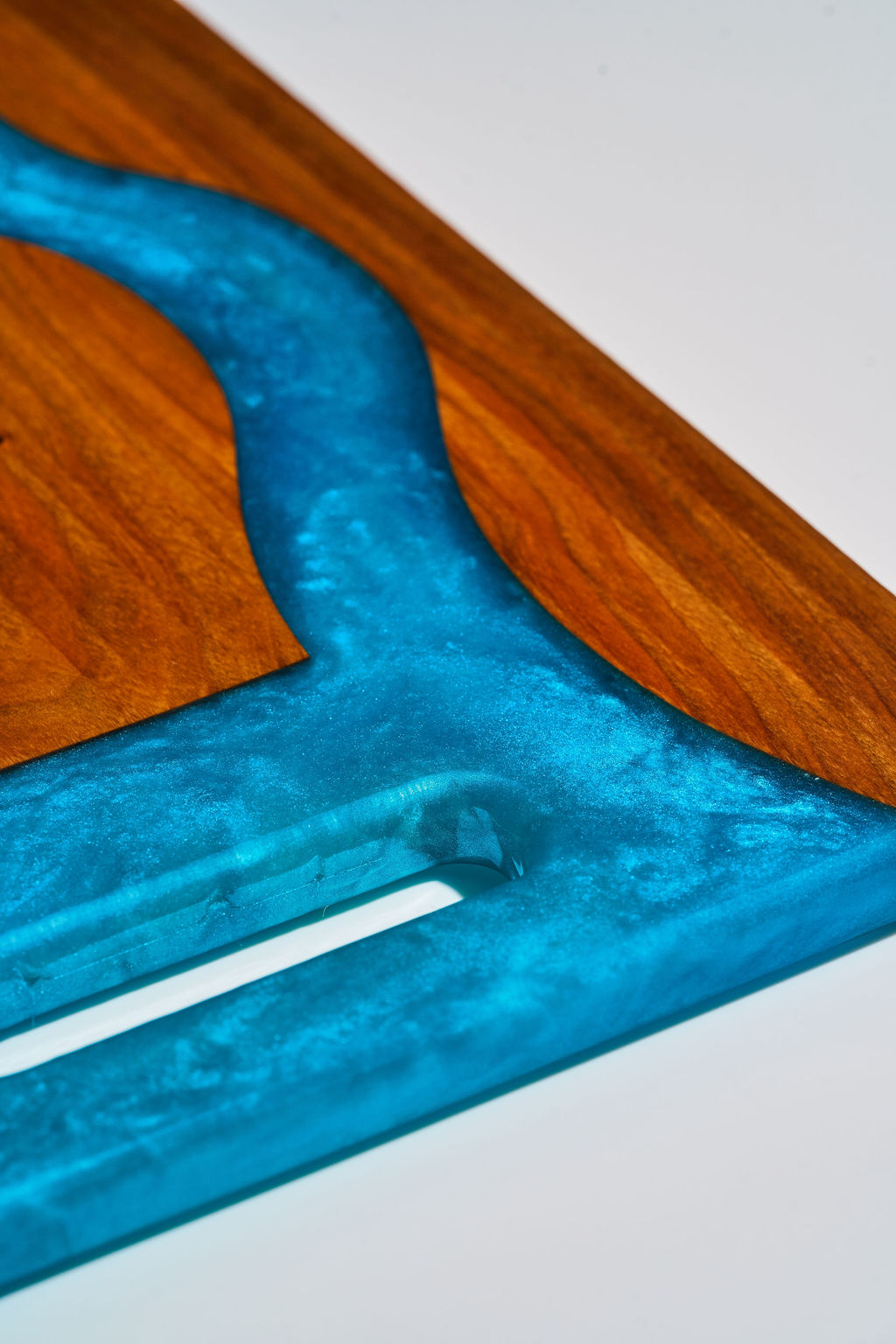 Cherry Wood Charcuterie/Serving Board with Pacific Blue Epoxy - 14" x 10"