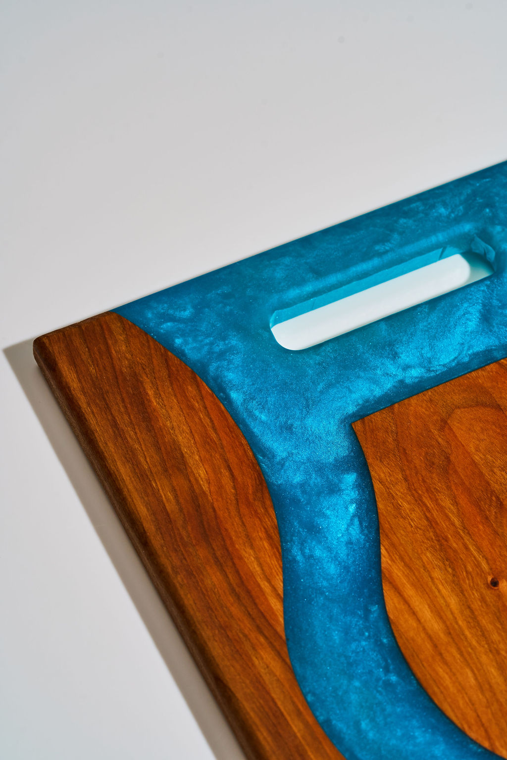 Cherry Wood Charcuterie/Serving Board with Pacific Blue Epoxy - 14" x 10"