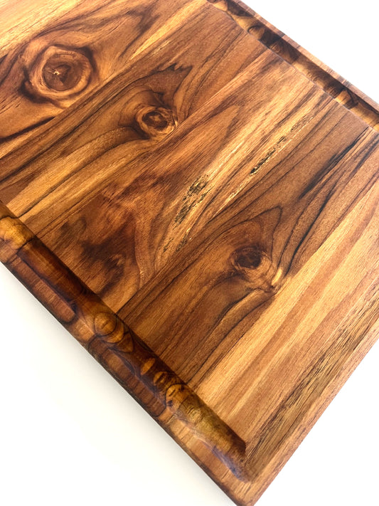 Teak Wood Cutting Board with Juice Groove – 16” x 11.5”